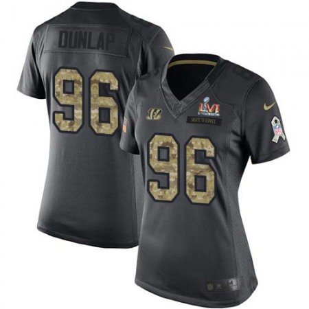 Nike Bengals #96 Carlos Dunlap Black Super Bowl LVI Patch Women's Stitched NFL Limited 2016 Salute to Service Jersey