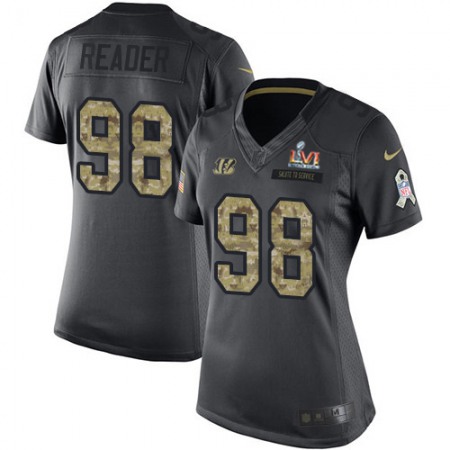 Nike Bengals #98 D.J. Reader Black Super Bowl LVI Patch Women's Stitched NFL Limited 2016 Salute to Service Jersey