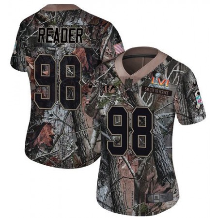 Nike Bengals #98 D.J. Reader Camo Super Bowl LVI Patch Women's Stitched NFL Limited Rush Realtree Jersey