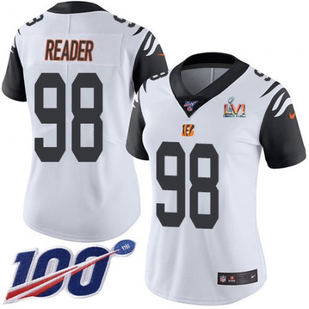 Nike Bengals #98 D.J. Reader White Super Bowl LVI Patch Women's Stitched NFL Limited Rush 100th Season Jersey