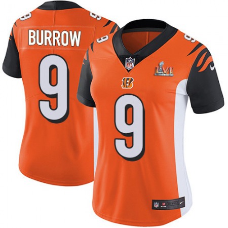 Nike Bengals #9 Joe Burrow Orange Alternate Super Bowl LVI Patch Women's Stitched NFL Vapor Untouchable Limited Jersey