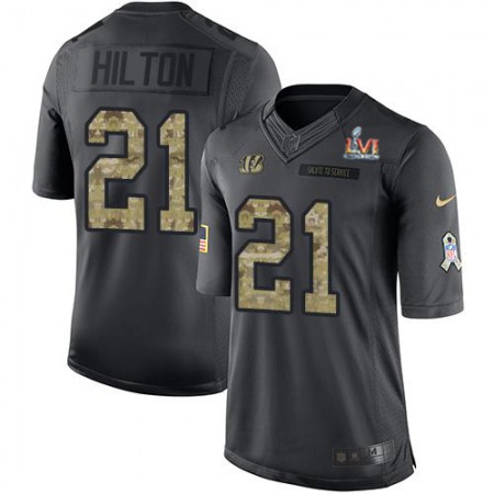Nike Bengals #21 Mike Hilton Black Super Bowl LVI Patch Youth Stitched NFL Limited 2016 Salute to Service Jersey