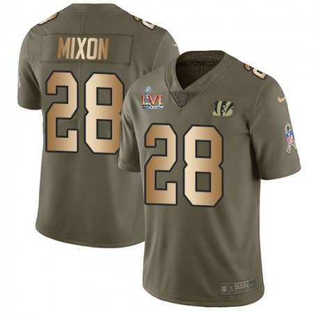 Nike Bengals #28 Joe Mixon Olive/Gold Super Bowl LVI Patch Youth Stitched NFL Limited 2017 Salute To Service Jersey