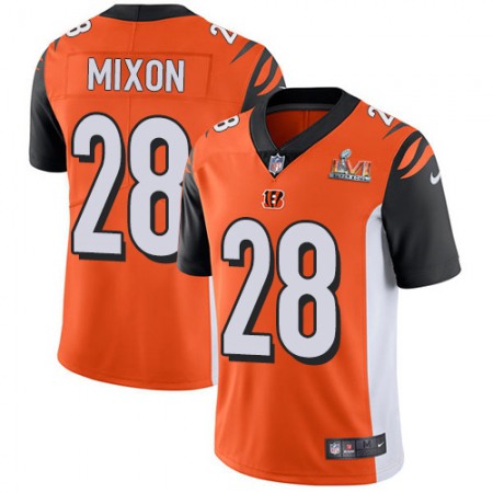Nike Bengals #28 Joe Mixon Orange Alternate Super Bowl LVI Patch Youth Stitched NFL Vapor Untouchable Limited Jersey