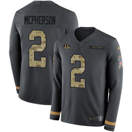 Nike Bengals #2 Evan McPherson Anthracite Salute to Service Youth Stitched NFL Limited Therma Long Sleeve Jersey