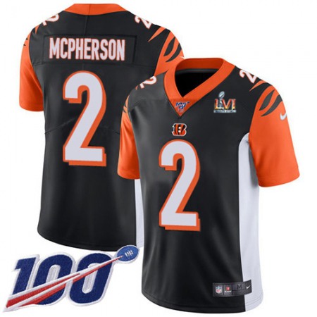 Nike Bengals #2 Evan McPherson Black Team Color Super Bowl LVI Patch Youth Stitched NFL 100th Season Vapor Limited Jersey