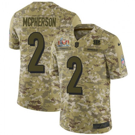 Nike Bengals #2 Evan McPherson Camo Super Bowl LVI Patch Youth Stitched NFL Limited 2018 Salute To Service Jersey