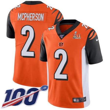 Nike Bengals #2 Evan McPherson Orange Super Bowl LVI Patch Alternate Youth Stitched NFL 100th Season Vapor Limited Jersey