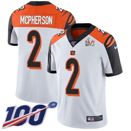 Nike Bengals #2 Evan McPherson White Super Bowl LVI Patch Youth Stitched NFL 100th Season Vapor Limited Jersey