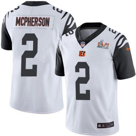 Nike Bengals #2 Evan McPherson White Super Bowl LVI Patch Youth Stitched NFL Limited Rush Jersey