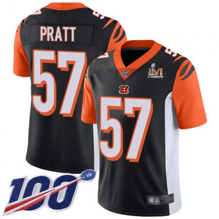 Nike Bengals #57 Germaine Pratt Black Team Color Super Bowl LVI Patch Youth Stitched NFL 100th Season Vapor Limited Jersey