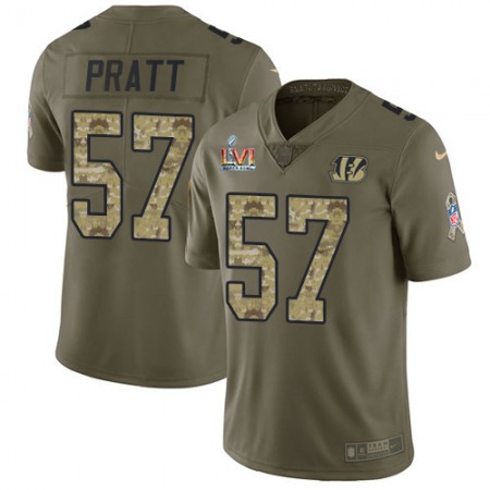 Nike Bengals #57 Germaine Pratt Olive/Camo Youth Super Bowl LVI Patch Stitched NFL Limited 2017 Salute To Service Jersey