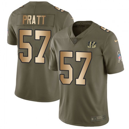 Nike Bengals #57 Germaine Pratt Olive/Gold Super Bowl LVI Patch Youth Stitched NFL Limited 2017 Salute To Service Jersey