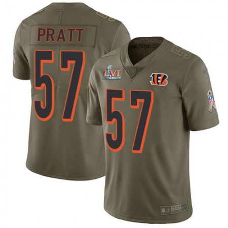 Nike Bengals #57 Germaine Pratt Olive Super Bowl LVI Patch Youth Stitched NFL Limited 2017 Salute To Service Jersey