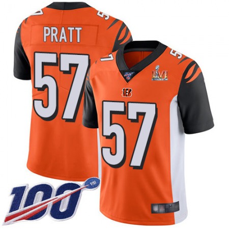 Nike Bengals #57 Germaine Pratt Orange Super Bowl LVI Patch Alternate Youth Stitched NFL 100th Season Vapor Limited Jersey