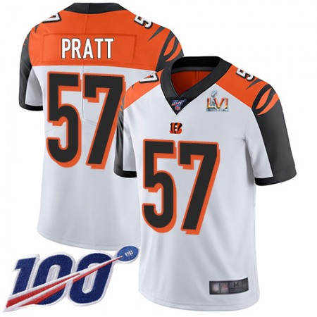 Nike Bengals #57 Germaine Pratt White Super Bowl LVI Patch Youth Stitched NFL 100th Season Vapor Limited Jersey