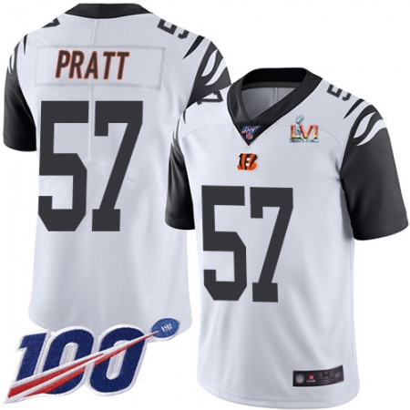 Nike Bengals #57 Germaine Pratt White Super Bowl LVI Patch Youth Stitched NFL Limited Rush 100th Season Jersey