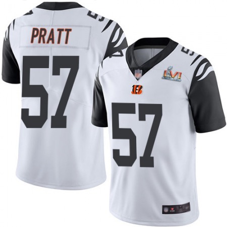 Nike Bengals #57 Germaine Pratt White Super Bowl LVI Patch Youth Stitched NFL Limited Rush Jersey
