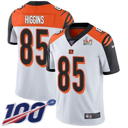 Nike Bengals #85 Tee Higgins White Super Bowl LVI Patch Youth Stitched NFL 100th Season Vapor Limited Jersey