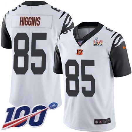 Nike Bengals #85 Tee Higgins White Super Bowl LVI Patch Youth Stitched NFL Limited Rush 100th Season Jersey