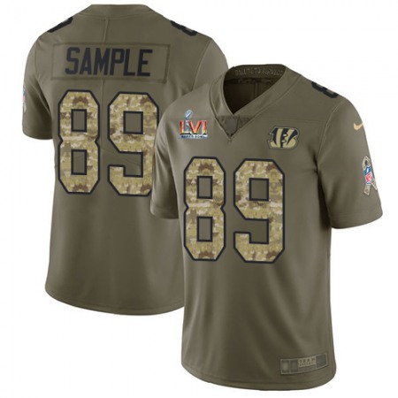 Nike Bengals #89 Drew Sample Olive/Camo Youth Super Bowl LVI Patch Stitched NFL Limited 2017 Salute To Service Jersey