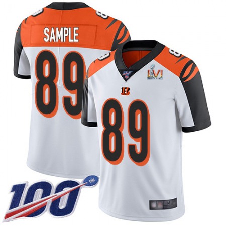 Nike Bengals #89 Drew Sample White Super Bowl LVI Patch Youth Stitched NFL 100th Season Vapor Limited Jersey