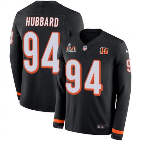 Nike Bengals #94 Sam Hubbard Black Team Color Super Bowl LVI Patch Youth Stitched NFL Limited Therma Long Sleeve Jersey