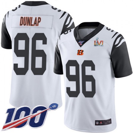 Nike Bengals #96 Carlos Dunlap White Super Bowl LVI Patch Youth Stitched NFL Limited Rush 100th Season Jersey