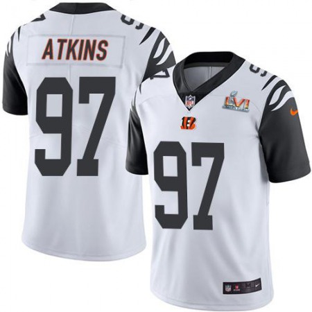 Nike Bengals #97 Geno Atkins White Super Bowl LVI Patch Youth Stitched NFL Limited Rush Jersey