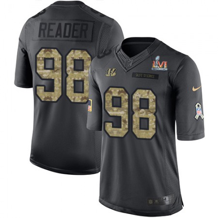 Nike Bengals #98 D.J. Reader Black Team Color Super Bowl LVI Patch Youth Stitched NFL Limited Therma Long Sleeve Jersey