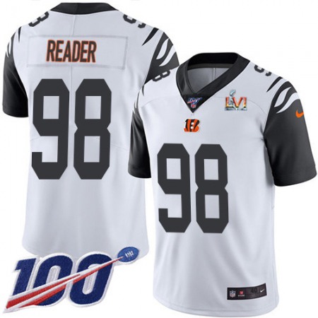 Nike Bengals #98 D.J. Reader White Super Bowl LVI Patch Youth Stitched NFL Limited Rush 100th Season Jersey
