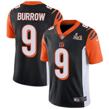 Nike Bengals #9 Joe Burrow Black Team Color Super Bowl LVI Patch Youth Stitched NFL Vapor Untouchable Limited Jersey