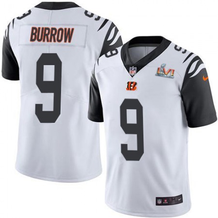 Nike Bengals #9 Joe Burrow White Super Bowl LVI Patch Youth Stitched NFL Limited Rush Jersey
