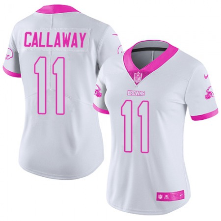 Nike Browns #11 Antonio Callaway White/Pink Women's Stitched NFL Limited Rush Fashion Jersey