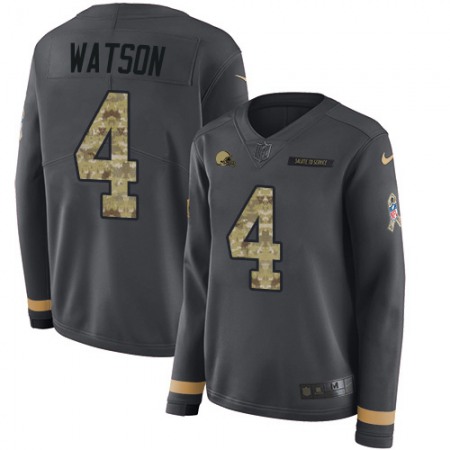 Nike Browns #4 Deshaun Watson Anthracite Salute to Service Women's Stitched NFL Limited Therma Long Sleeve Jersey