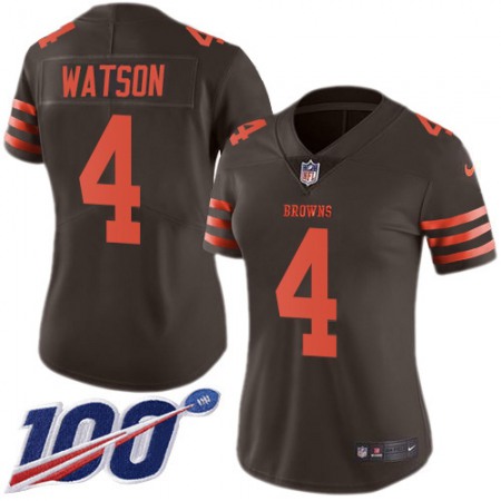 Nike Browns #4 Deshaun Watson Brown Women's Stitched NFL Limited Rush 100th Season Jersey