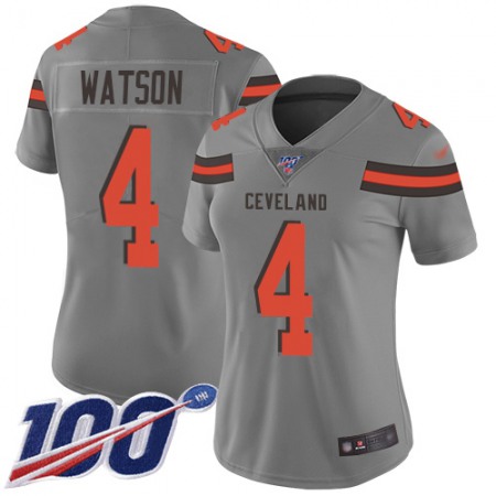 Nike Browns #4 Deshaun Watson Gray Women's Stitched NFL Limited Inverted Legend 100th Season Jersey