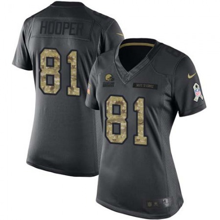 Nike Browns #81 Austin Hooper Black Women's Stitched NFL Limited 2016 Salute to Service Jersey