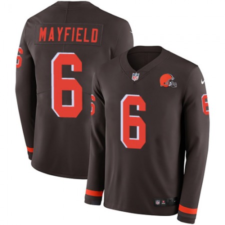 Nike Browns #6 Baker Mayfield Brown Team Color Youth Stitched NFL Limited Therma Long Sleeve Jersey