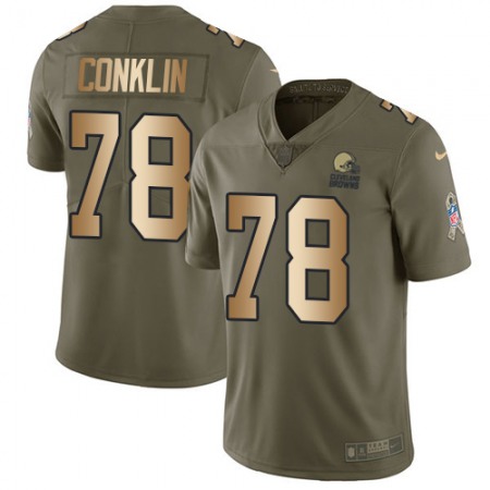 Nike Browns #78 Jack Conklin Olive/Gold Youth Stitched NFL Limited 2017 Salute To Service Jersey