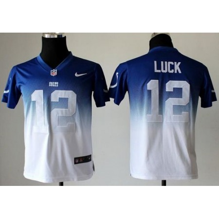 Nike Colts #12 Andrew Luck Royal Blue/White Youth Stitched NFL Elite Fadeaway Fashion Jersey
