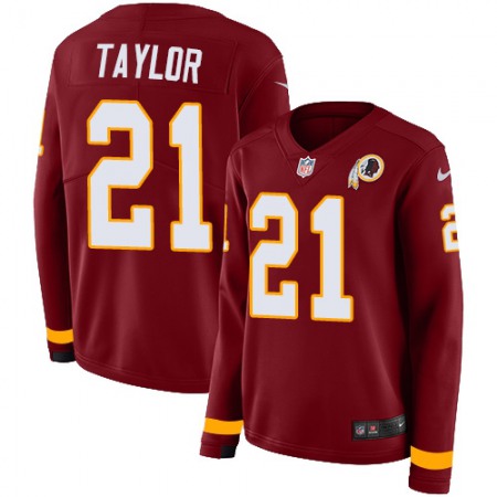 Nike Commanders #21 Sean Taylor Burgundy Red Team Color Women's Stitched NFL Limited Therma Long Sleeve Jersey