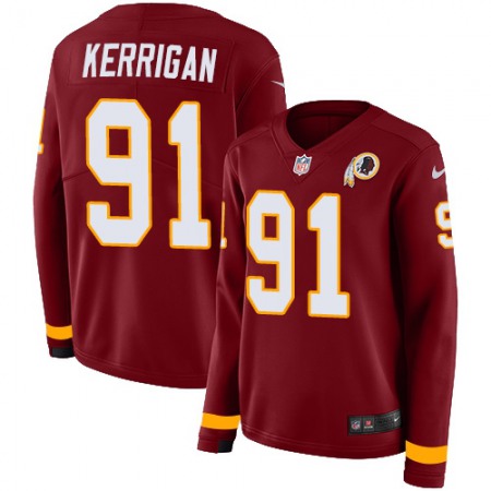 Nike Commanders #91 Ryan Kerrigan Burgundy Red Team Color Women's Stitched NFL Limited Therma Long Sleeve Jersey