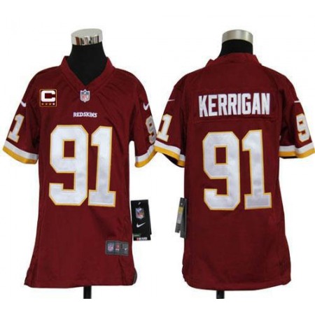 Nike Commanders #91 Ryan Kerrigan Burgundy Red Team Color With C Patch Youth Stitched NFL Elite Jersey