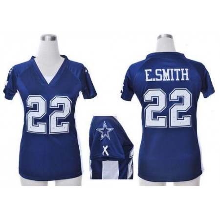 Nike Cowboys #22 Emmitt Smith Navy Blue Team Color Draft Him Name & Number Top Women's Stitched NFL Elite Jersey