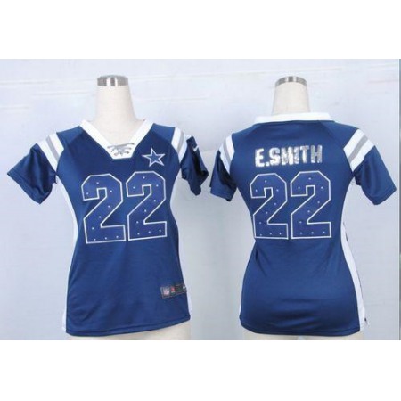 Nike Cowboys #22 Emmitt Smith Navy Blue Team Color Women's Stitched NFL Elite Draft Him Shimmer Jersey