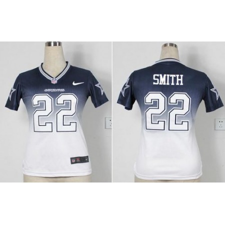 Nike Cowboys #22 Emmitt Smith Navy Blue/White Women's Stitched NFL Elite Fadeaway Fashion Jersey