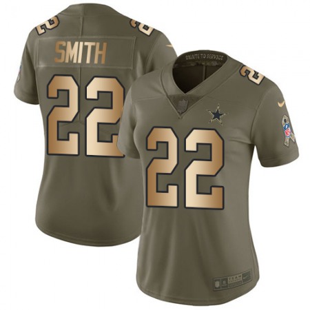 Nike Cowboys #22 Emmitt Smith Olive/Gold Women's Stitched NFL Limited 2017 Salute to Service Jersey