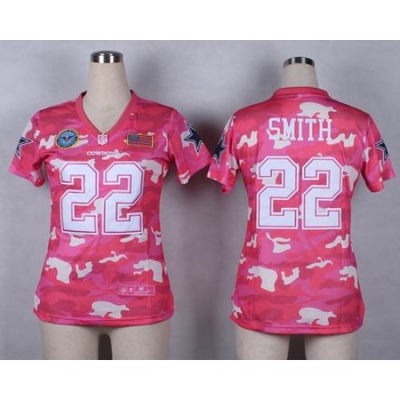 Nike Cowboys #22 Emmitt Smith Pink Women's Stitched NFL Elite Camo Fashion Jersey