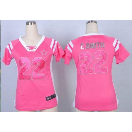 Nike Cowboys #22 Emmitt Smith Pink Women's Stitched NFL Elite Draft Him Shimmer Jersey